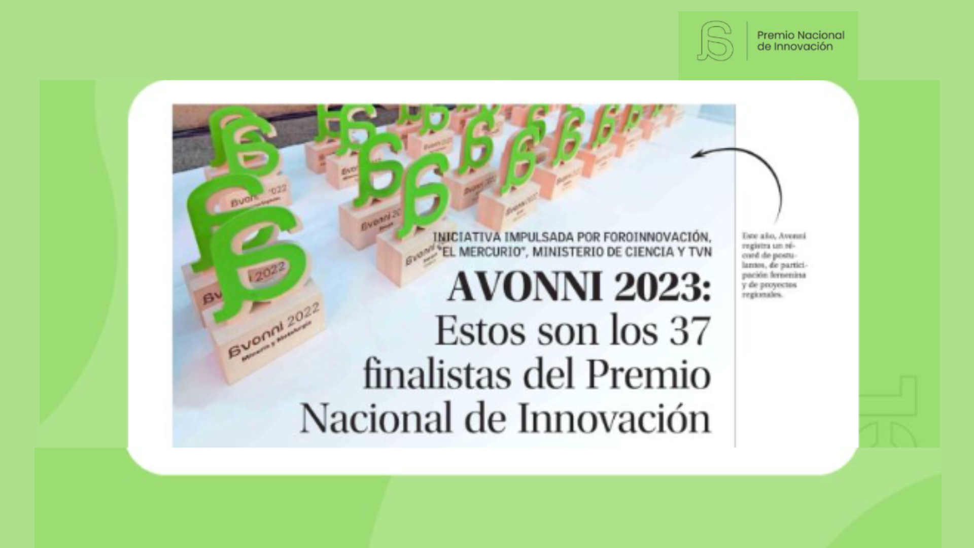 Página con noticia de los premios Avonni